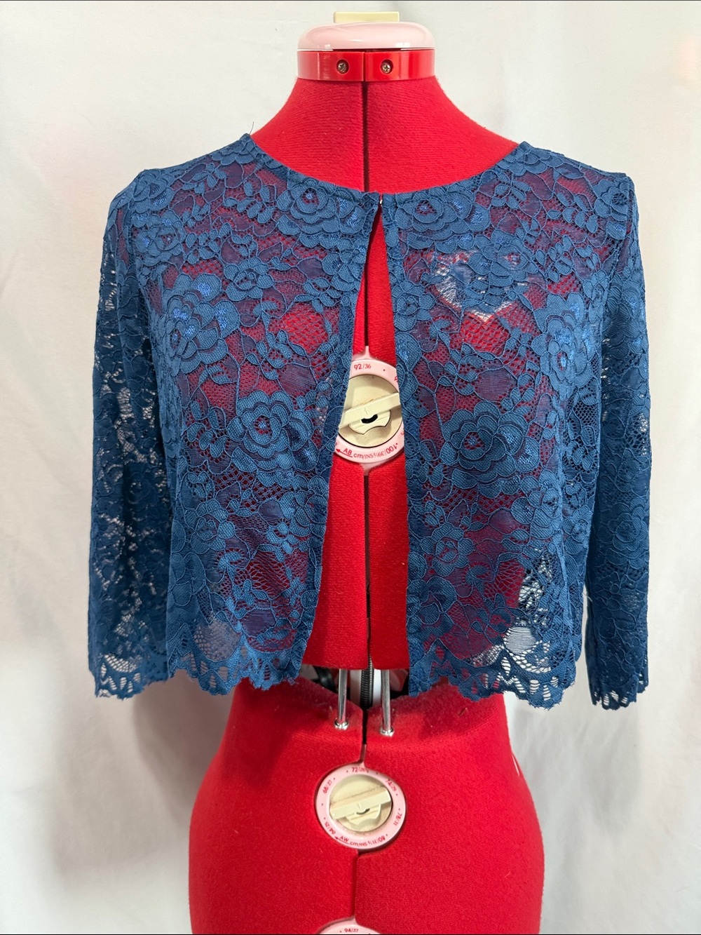 Allegra K Navy Floral Lace Bolero Shrug